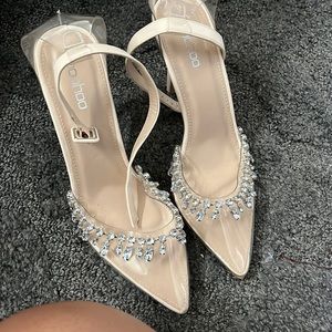 Perspex dress shoes with hanging crystals